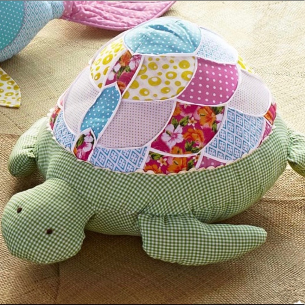 Large Pottery Barn Turtle Plush, Patchwork Pillow